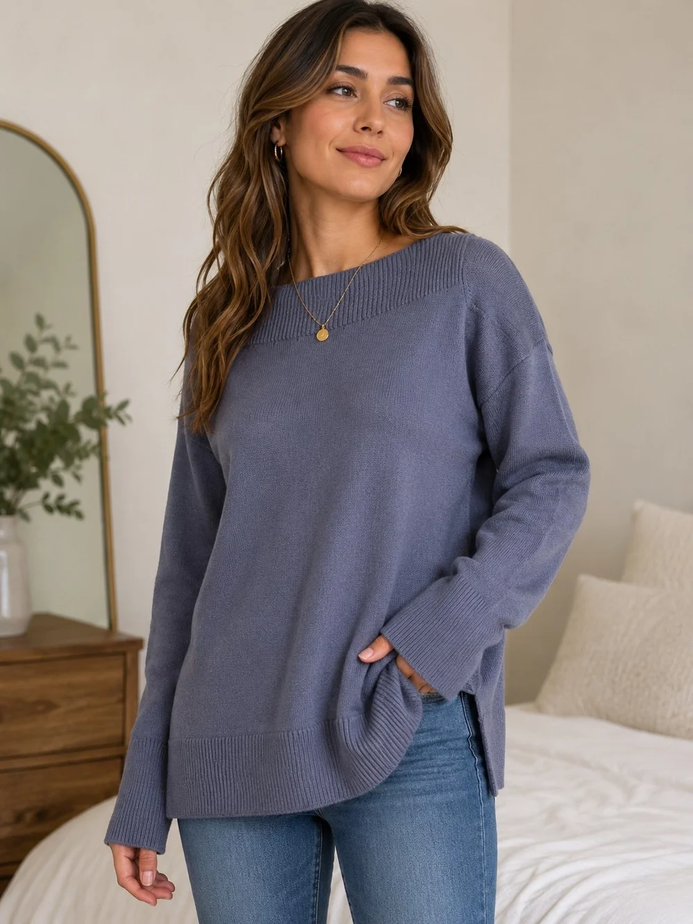 Classic Loft Women's Crewneck Sweater in Dusty Blue M